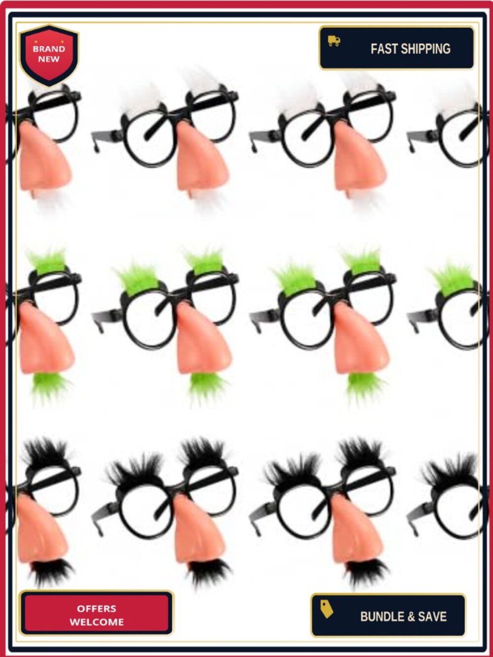 Funny Glasses with Nose 12 Pack Party Favor Photo Booth Props